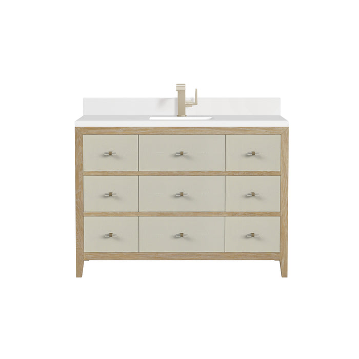 Celeste 48" Single Vanity, Sunwashed Oak with Embossed Shagreen w/ Single Hole 3 CM White Zeus Silestone Top & Backsplash