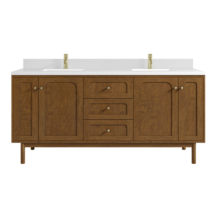 Laurent 72" Double Vanity, Light Natural Oak w/ 3 CM Victorian Silver Top