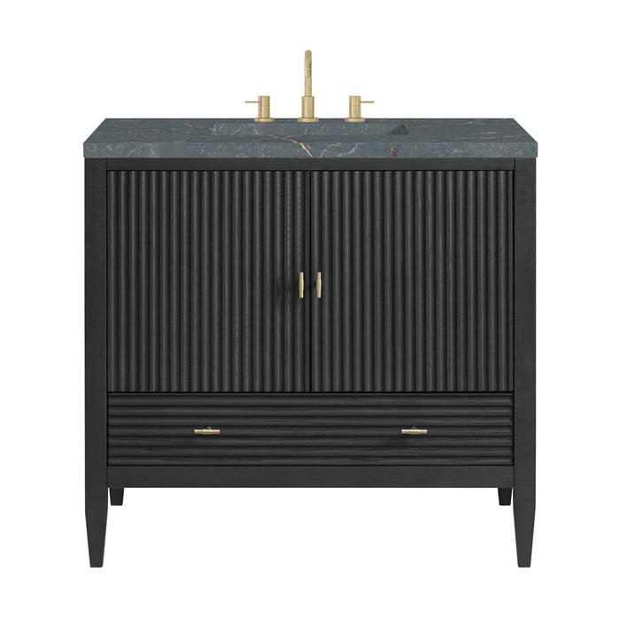 Myrrin 36" Vanity, Carbon Oak w/ 3 CM Parisien Bleu Silestone Top