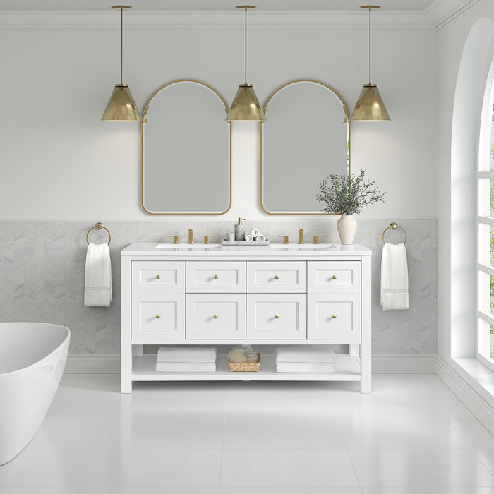 Breckenridge 60" Double Vanity, Whitewashed Oak w/ 3 CM Parisien Bleu Top w/FreePower Wireless Charger
