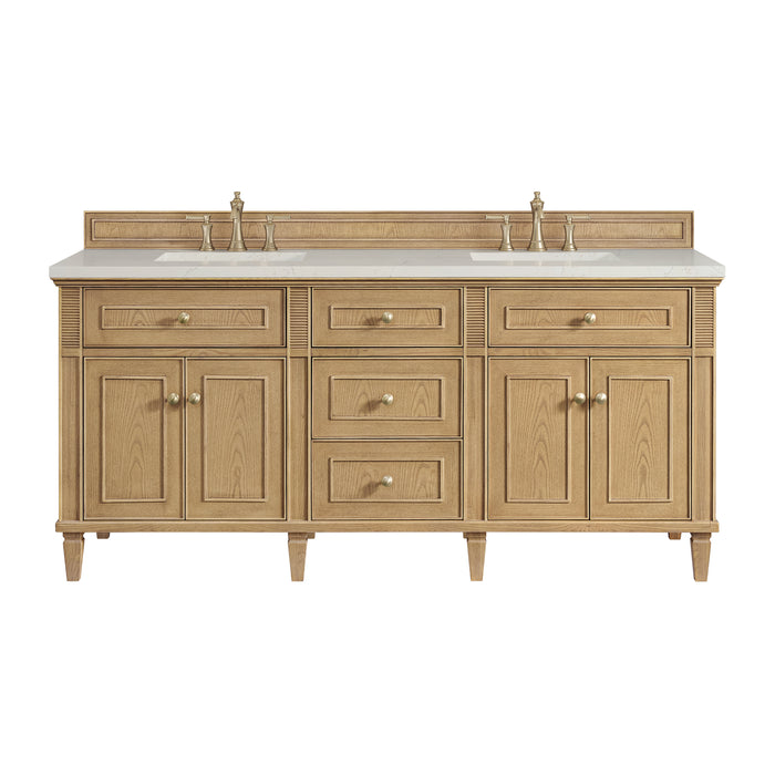 Lorelai 72" Double Vanity, Bright White w/ 3 CM Parisien Bleu Silestone Top w/FreePower Wireless Charger