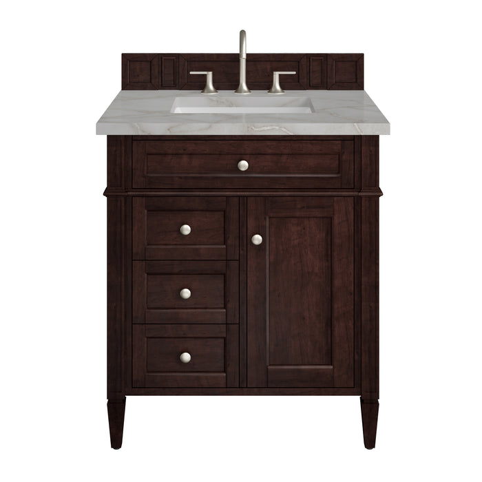 Brittany 30" Single Vanity, Burnished Mahogany, w/ 3 CM Victorian Silver Silestone Top