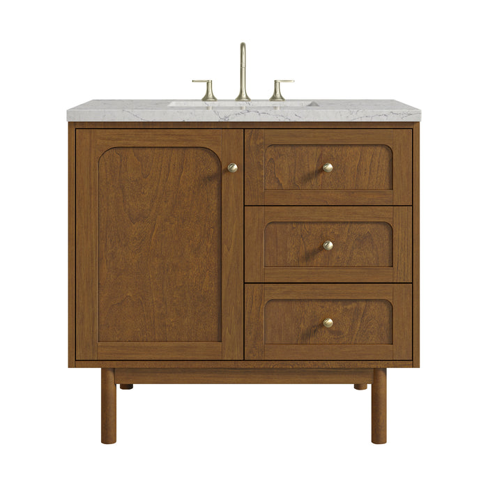 Laurent 36" Single Vanity, Honey Oak w/ 3 CM Eternal Jasmine Pearl Silestone Top