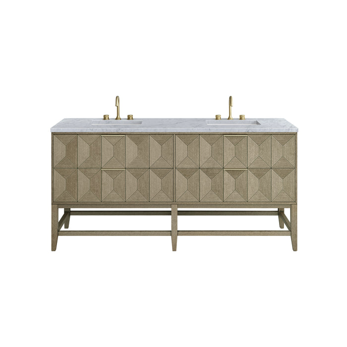 Emmeline 72" Double Vanity, Pebble Oak, w/ 3 CM Siberian Silestone Top w/FreePower Wireless Charger