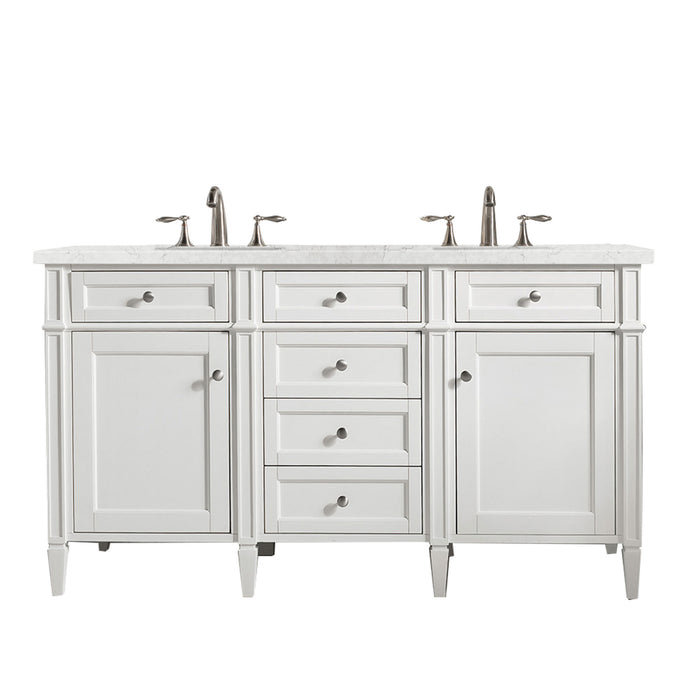Brittany 60" Double Vanity, Victory Blue w/ 3 CM Victorian Silver Silestone Top w/FreePower Wireless Charger