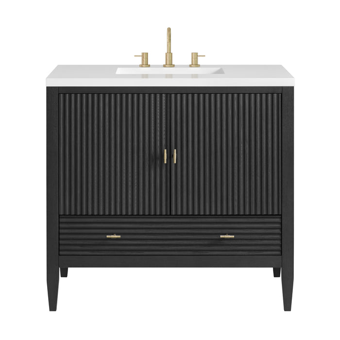 Myrrin 36" Vanity, Carbon Oak w/ 3 CM White Zeus Silestone Top