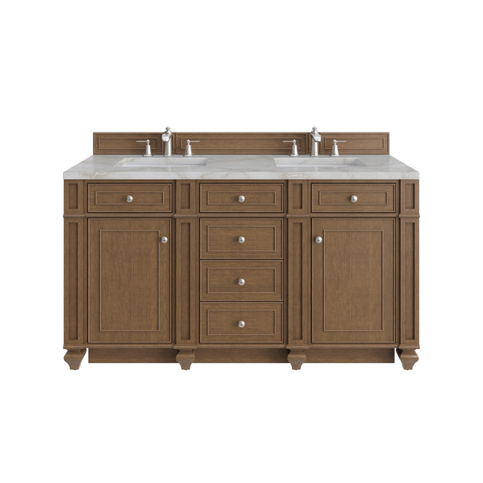 Bristol 60" Double Vanity, Saddle Brown, w/ 3 CM Siberian Silestone Top