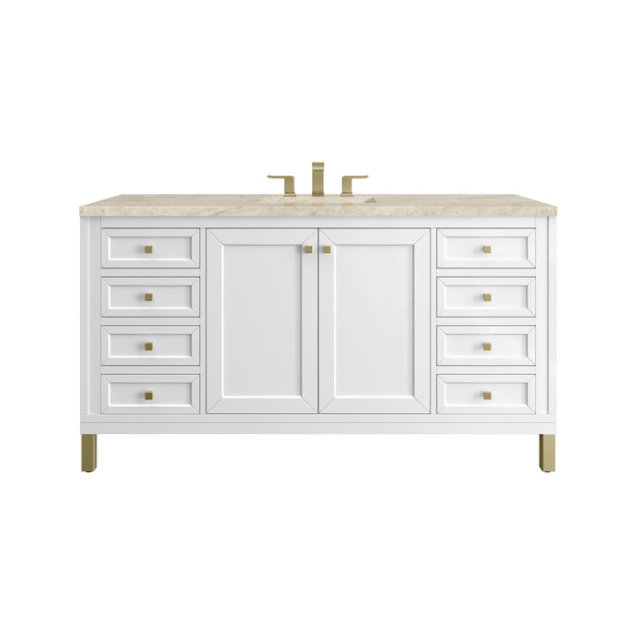 Chicago 60" Single Vanity, Glossy White, w/ 3 CM Tajnar Eclos Top