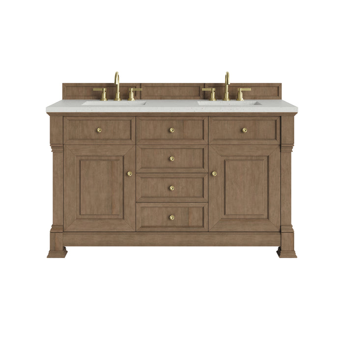 Brookfield 60" Double Vanity, Honey Oak w/ 3 CM Eternal Jasmine Pearl Silestone Top w/FreePower Wireless Charger