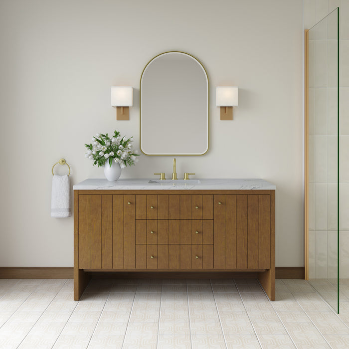 Hudson 60" Single Vanity, Light Natural Oak w/ 3 CM Victorian Silver Top w/ FreePower Wireless Charger