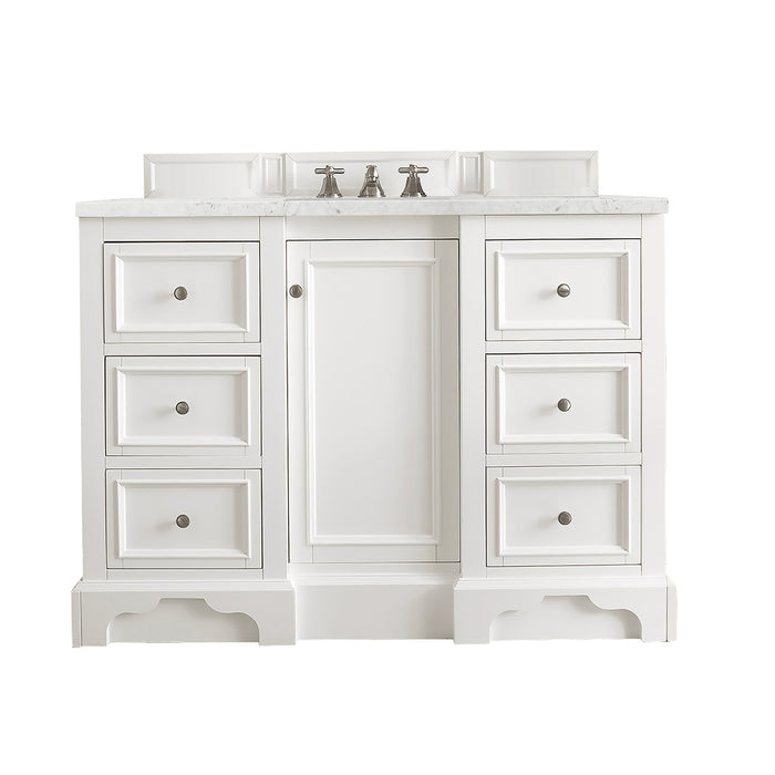 De Soto 48" Single Vanity, Bright White w/ 3 CM Eternal Jasmine Pearl Silestone Top