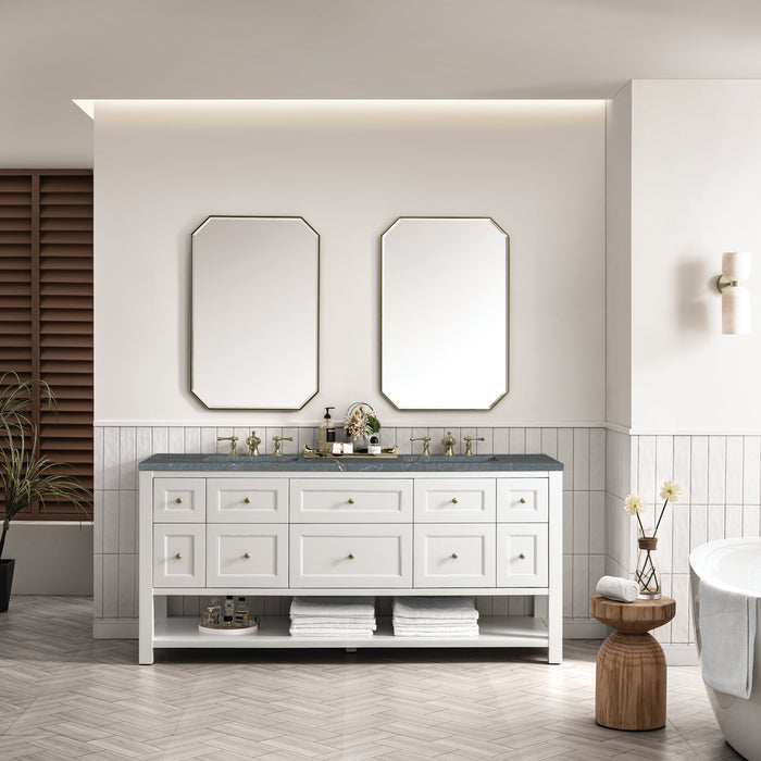 Breckenridge 72" Double Vanity, Whitewashed Oak w/ 3 CM Carrara White Marble Top