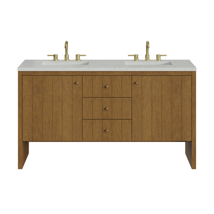 Hudson 60" Double Vanity, Honey Oak w/ 3 CM Lime Delight Silestone Top