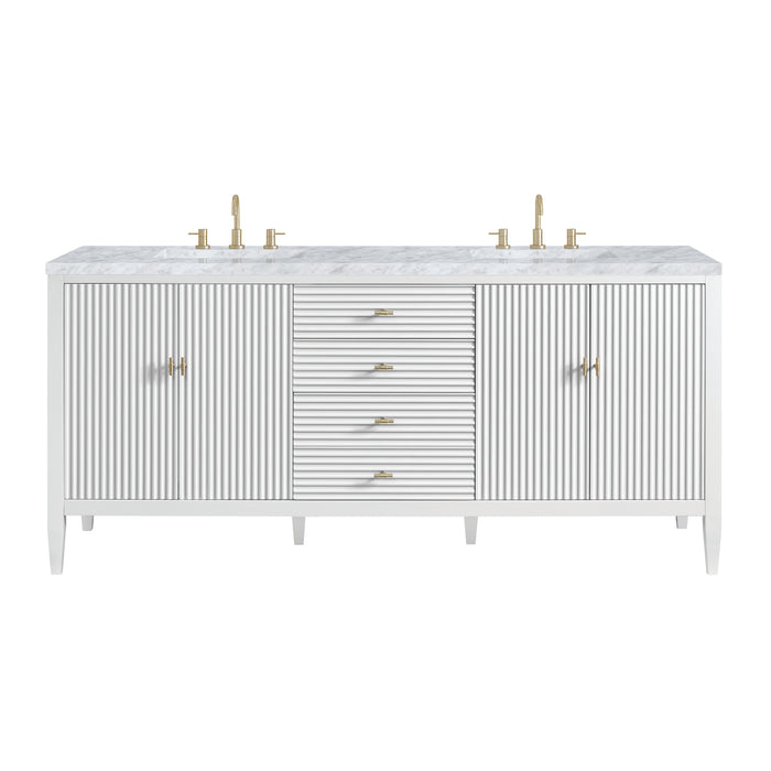 Myrrin 72" Double Vanity, Bright White w/ 3 CM Carrara White Marble Top