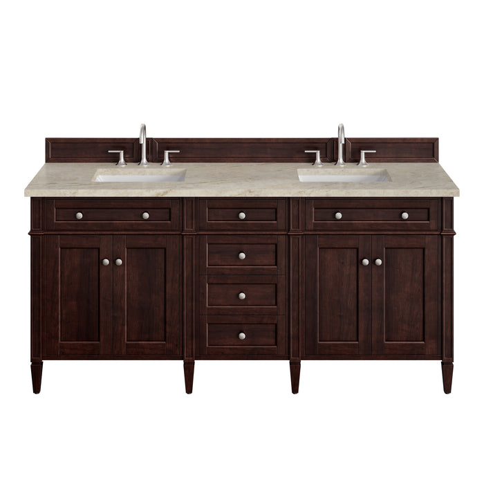 Brittany 72" Double Vanity, Burnished Mahogany, w/ 3 CM Phantome Eclos Top