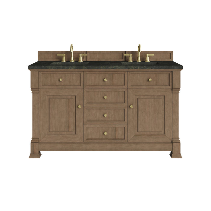 Brookfield 60" Double Vanity, Honey Oak w/ 3 CM Parisien Bleu Silestone Top w/FreePower Wireless Charger
