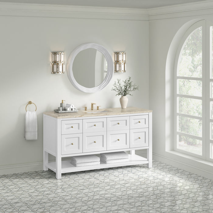Breckenridge 60" Single Vanity, Whitewashed Oak, w/ 3 CM White Zeus Quartz Top
