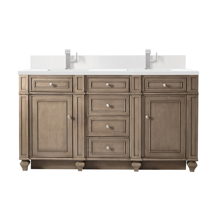 Bristol 60" Double Vanity, Saddle Brown w/ 3 CM Parisien Bleu Silestone Top w/FreePower Wireless Charger