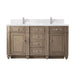 Bristol 60" Double Vanity, Saddle Brown w/ 3 CM Parisien Bleu Silestone Top w/FreePower Wireless Charger