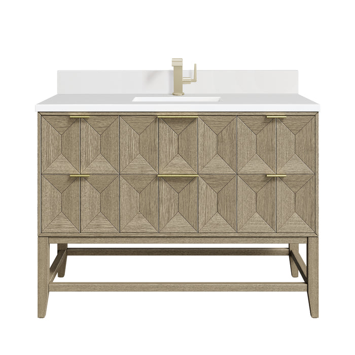 Emmeline 48" Single Vanity, Pebble Oak w/ Single Hole 3 CM White Zeus Silestone Top & Backsplash