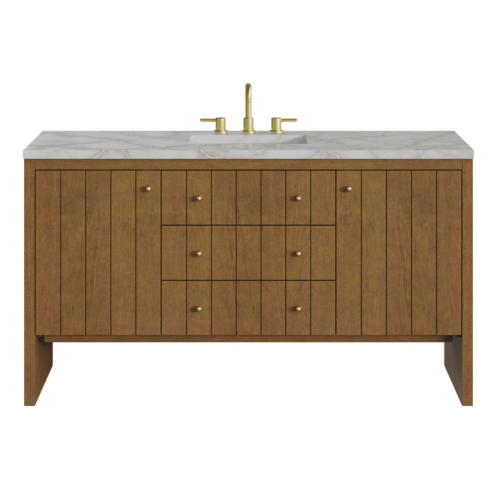 Hudson 60" Single Vanity, Honey Oak w/ 3 CM Victorian Silver Silestone Top