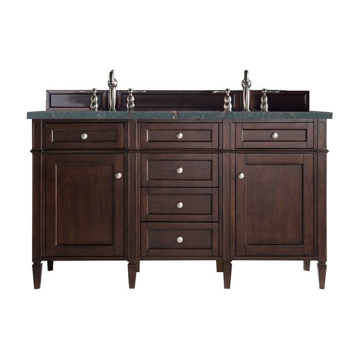 Brittany 60" Double Vanity, Burnished Mahogany w/ 3 CM Eternal Jasmine Pearl Silestone Top w/FreePower Wireless Charger