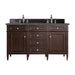 Brittany 60" Double Vanity, Burnished Mahogany w/ 3 CM Eternal Jasmine Pearl Silestone Top w/FreePower Wireless Charger