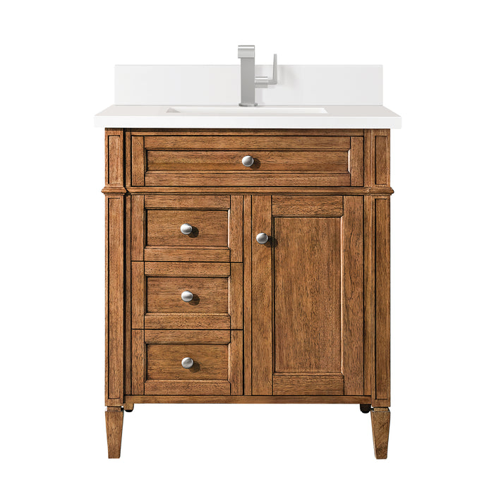 Brittany 30" Single Vanity, Saddle Brown, w/ Single Hole 3 CM White Zeus Silestone Top & Backsplash