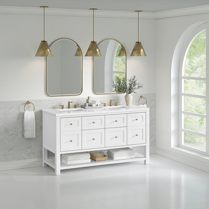 Breckenridge 60" Double Vanity, Whitewashed Oak, w/ 3 CM Siberian Silestone Top w/FreePower Wireless Charger