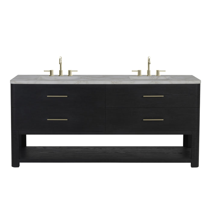 Lucian 72" Double Vanity, Carbon Oak, w/ 3 CM Siberian Silestone Widespread Top