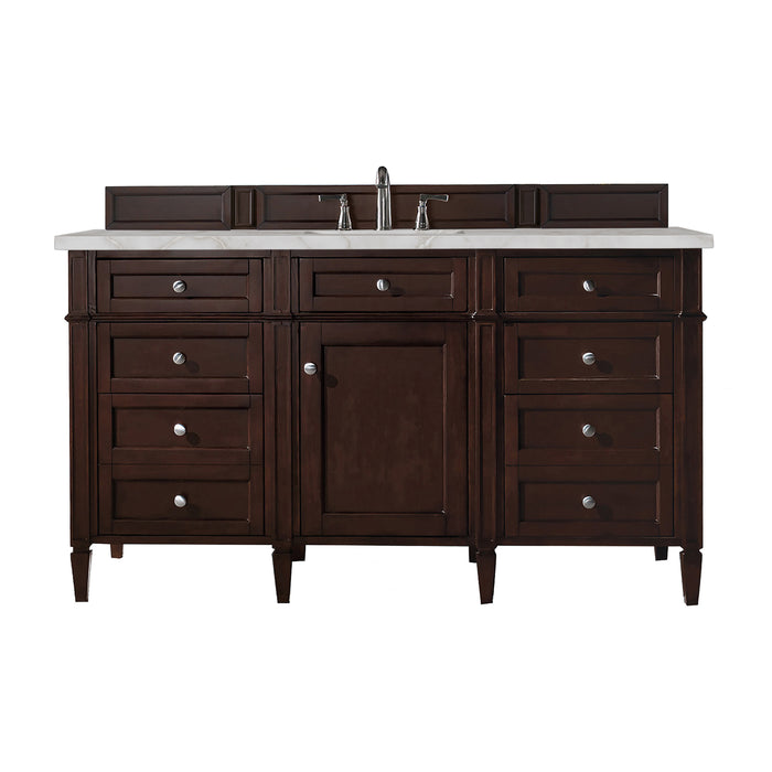 Brittany 60" Single Vanity, Burnished Mahogany w/ 3 CM Ethereal Noctis Silestone Top w/FreePower Wireless Charger