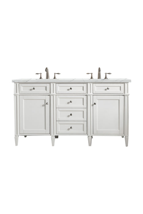 Brittany 60" Double Vanity, Bright White Vanity w/ Single Hole 3 CM White Zeus Silestone Top & Backsplash