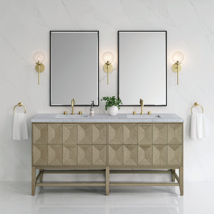 Emmeline 72" Double Vanity, Pebble Oak, w/ 3 CM Tajnar Eclos Top w/FreePower Wireless Charger