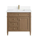 Brittany 36" Single Vanity, Pecan w/ Single Hole 3 CM White Zeus Silestone Top and Matching Backsplash
