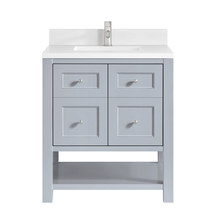 Breckenridge 30" Single Vanity, Serenity Blue, w/ Single Hole 3 CM White Zeus Quartz Top & Backsplash