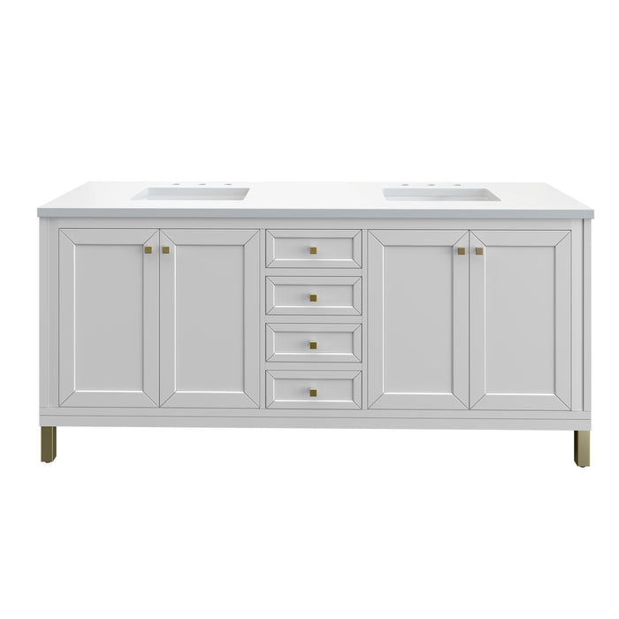 Chicago 72" Double Vanity, Glossy White, w/ 3 CM White Zeus Silestone® Top