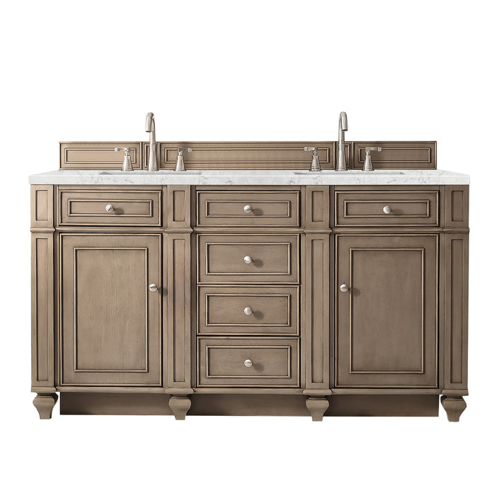 Bristol 60" Double Vanity, Whitewashed Walnut, w/ 3 CM Siberian Silestone Top
