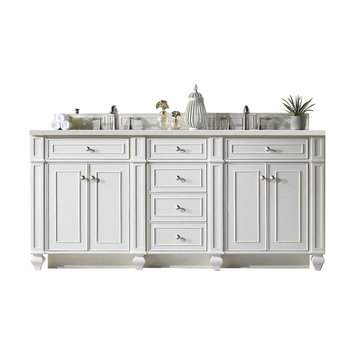 Bristol 72" Double Vanity, Bright White w/ 3 CM Parisien Bleu Silestone Top w/FreePower Wireless Charger