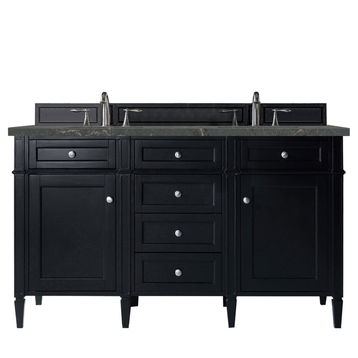 Brittany 60" Double Vanity, Black Onyx w/ 3 CM Parisien Bleu Silestone Top