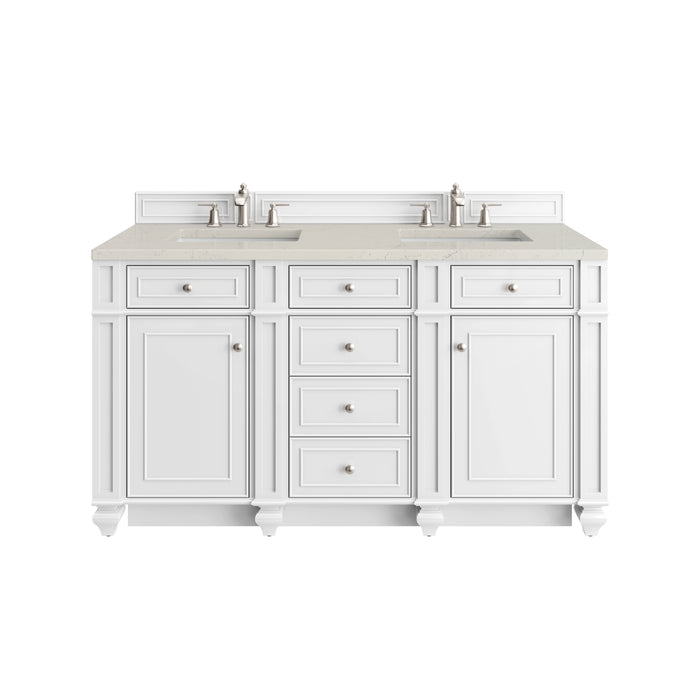 Bristol 60" Double Vanity, Bright White, w/ 3 CM Siberian Silestone Top