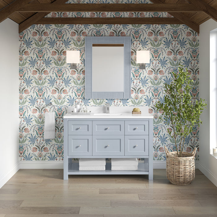 James Martin Breckenridge 48" Single Bathroom Vanity in Serenity Blue, shown in a bathroom setting