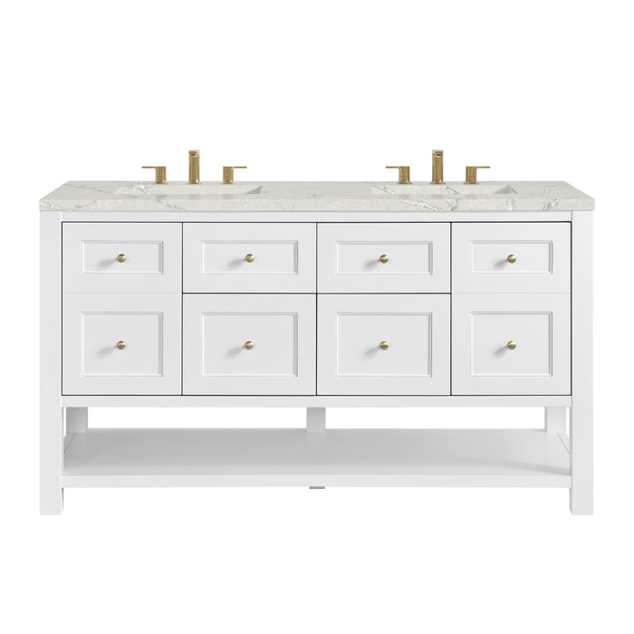 Breckenridge 60" Double Vanity, Bright White, w/ 3 CM Victorian Silver Quartz Top