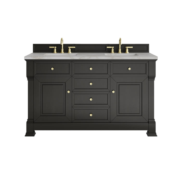 Brookfield 60" Double Vanity, Black Onyx w/ 3 CM Victorian Silver Silestone Top