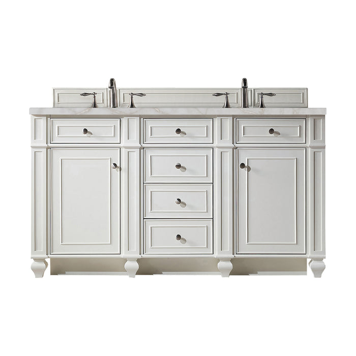 Bristol 60" Double Vanity, Bright White, w/ 3 CM Siberian Silestone Top w/FreePower Wireless Charger