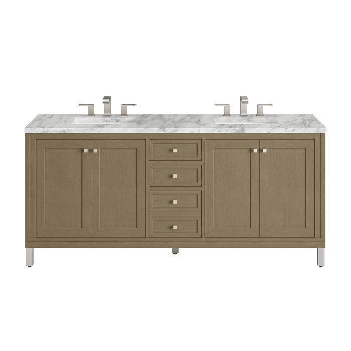 Chicago 72" Double Vanity, Smokey Celadon, w/ 3 CM Siberian Silestone Top