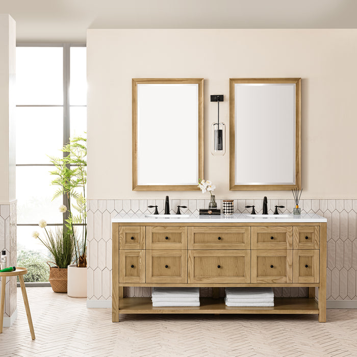 James Martin Breckenridge 72" Double Bathroom Vanity in Light Natural Oak, shown in a bathroom setting