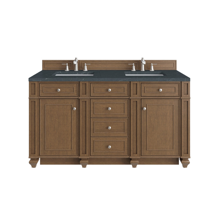 Bristol 60" Double Vanity, Saddle Brown w/ Single Hole 3 CM White Zeus Silestone Top & Backsplash