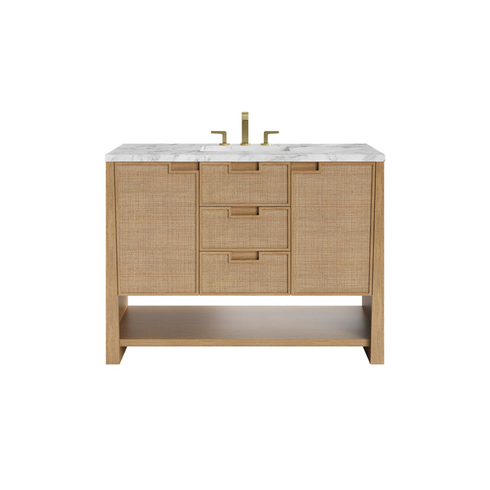 Solene 48" Single Vanity, Seaside Oak, w/ 3 CM Carrara Marble Top