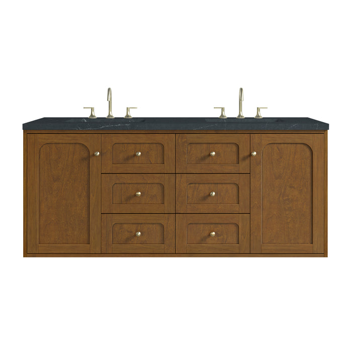 Laurent 60" Double Vanity, Light Natural Oak, w/ 3 CM Eternal Jasmine Pearl Quartz Top w/FreePower Wireless Charger