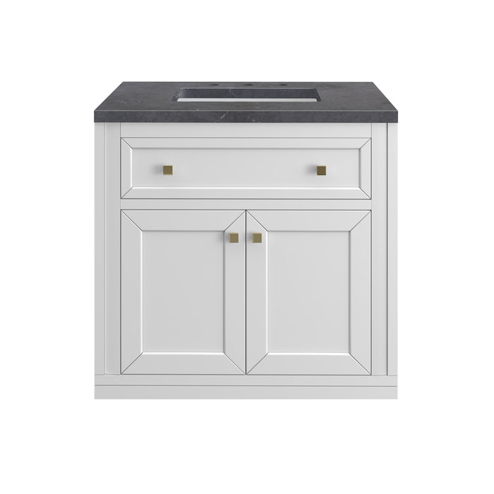 Chicago 30" Single Vanity, Glossy White, w/ 3 CM Charcoal Soapstone Silestone® Top